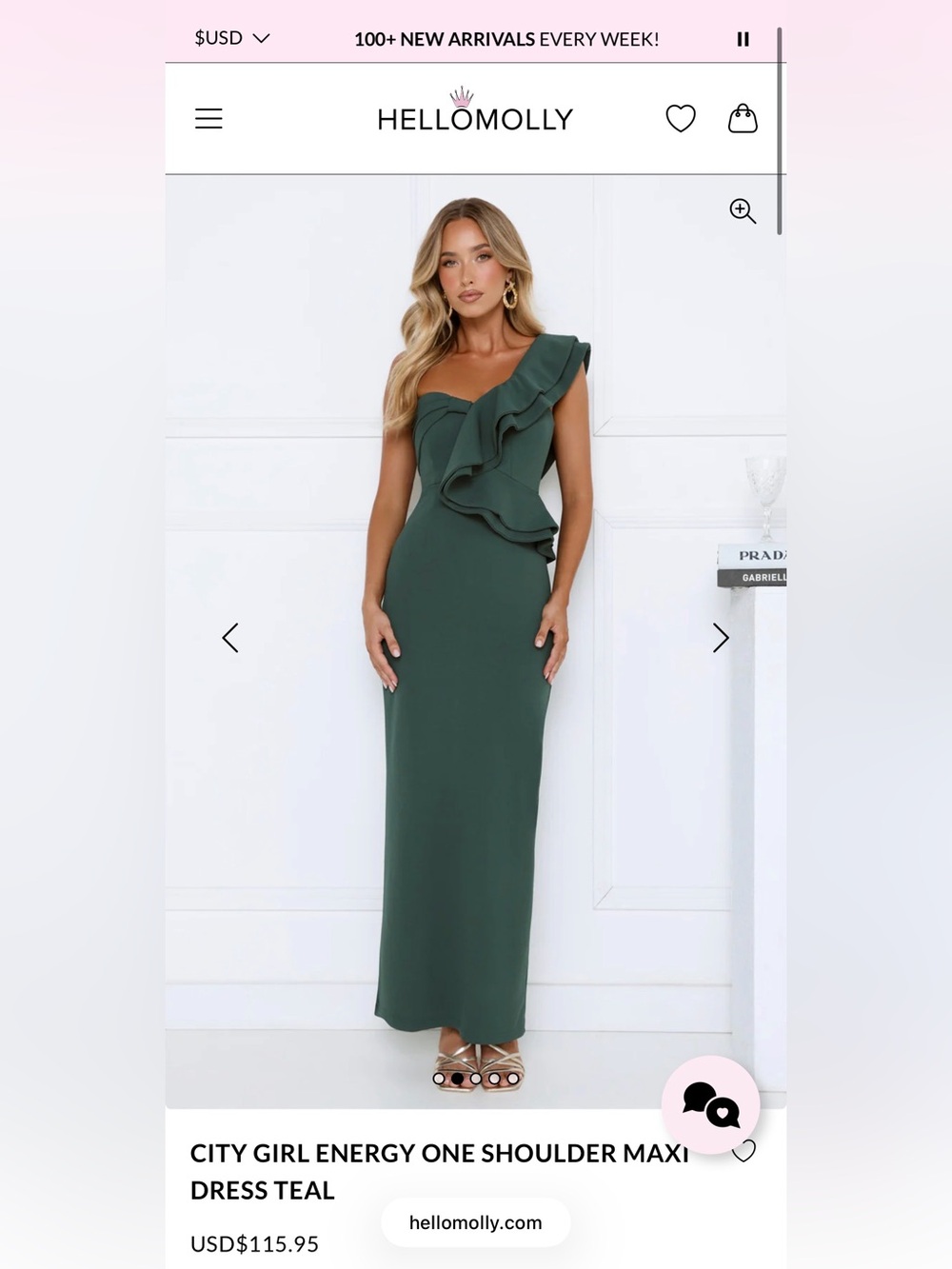 Hello Molly Teal One-Shoulder Ruffle Maxi Dress